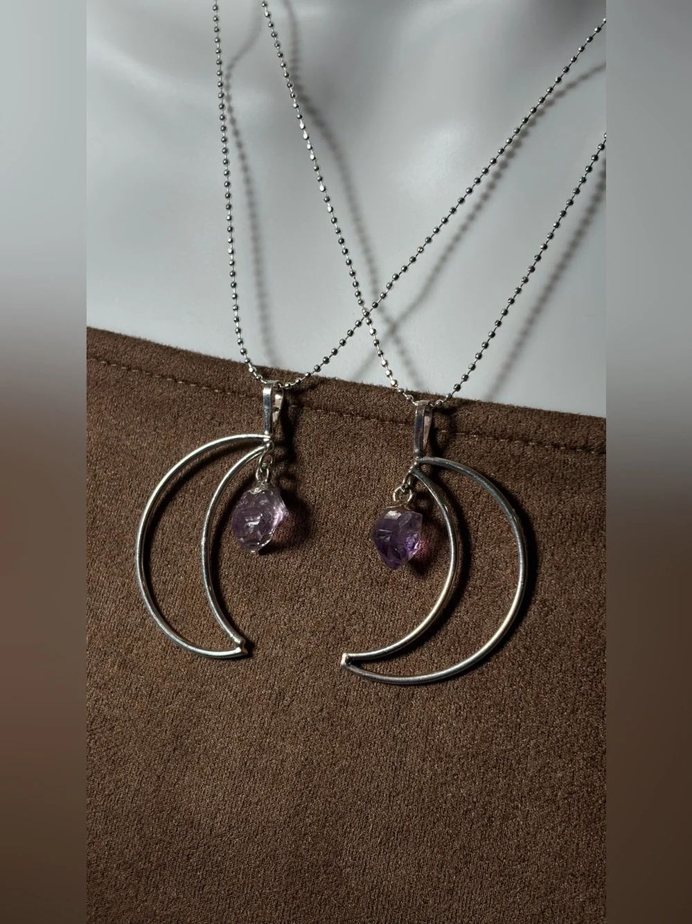 SET of Matching Silver Amethyst Drop Friendship Moons